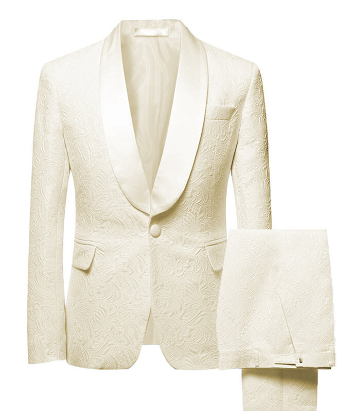 بدلة رجالية رسمية من Suiit مصنوعة حسب الطلب للرجال من قطعتين من الجاكار بدلة واحدة الصدر لطية صدر السترة العريس لحفلات الزفاف (جاكيت + بنطلون)