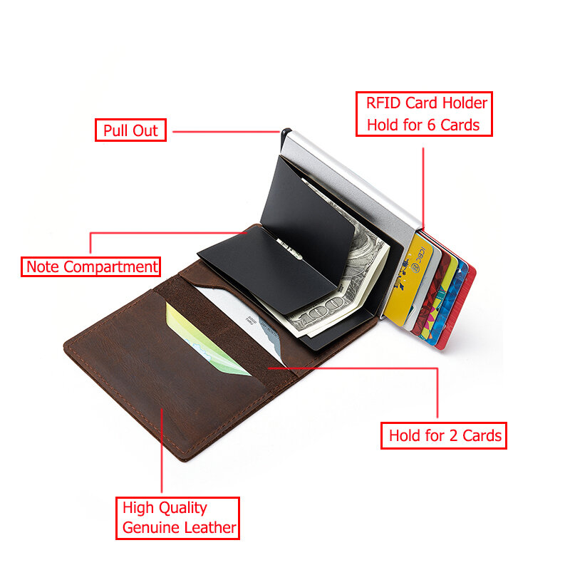 ZOVYVOL-حامل بطاقات RFID من الجلد الطبيعي ، حافظة بطاقات ، محفظة منبثقة مخلب ، صندوق ألومنيوم ، محافظ ذكية رفيعة ، جديدة ،