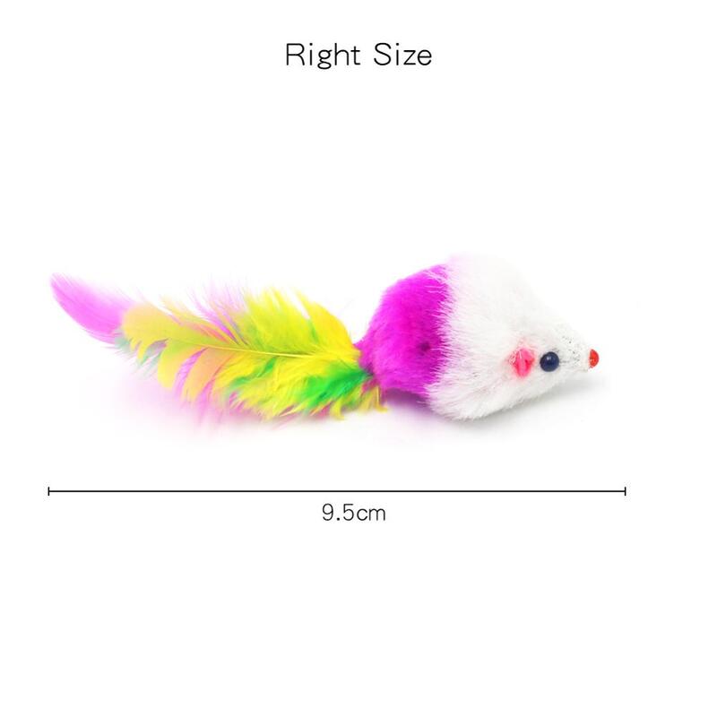 10Pcs/lot Soft Fleece False Mouse Cat Toys Colorful Feather Funny Playing Toys For Cats Kitten