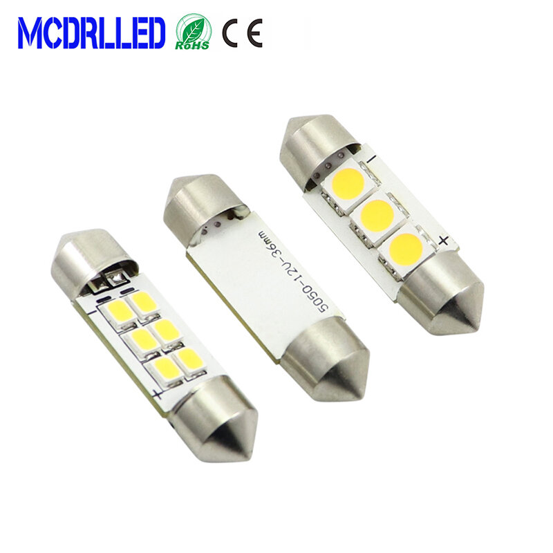 Mcdrlled 6 قطعة C5W LED سيارة فسطون Blubs الداخلية الإضاءة 0.5 واط الأبيض 6000 كيلو 5050 SMD السيارات القراءة لوحة ترخيص مصباح