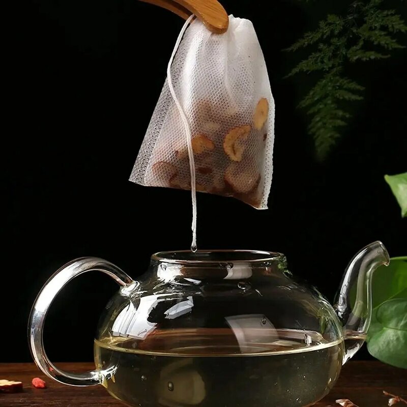 100 قطعة أكياس الشاي القابل للتصرف تصفية أكياس ل الشاي Infuser مع سلسلة شفاء الختم ، الغذاء الصف غير المنسوجة النسيج التوابل مرشحات الشاي