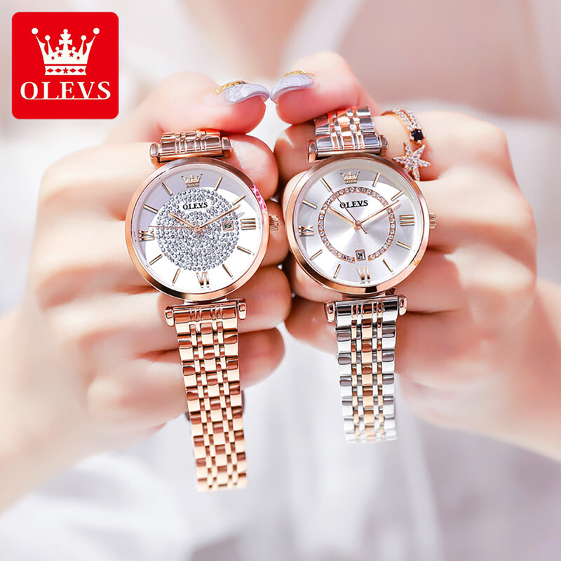 OLEVS-ساعة يد غير رسمية رفيعة للغاية من الفولاذ المقاوم للصدأ للنساء ، ساعة كوارتز ، أفضل علامة تجارية ، فاخرة ، مقاومة للماء ، ساعات نسائية ، أزياء