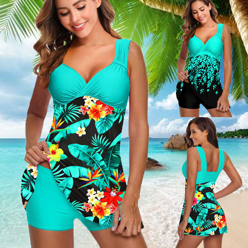 حجم كبير قطعتين المايوه ملابس النساء زهرة طباعة الصيف كبير لباس سباحة Tankini بحر مثير بيكيني ملابس سباحة
