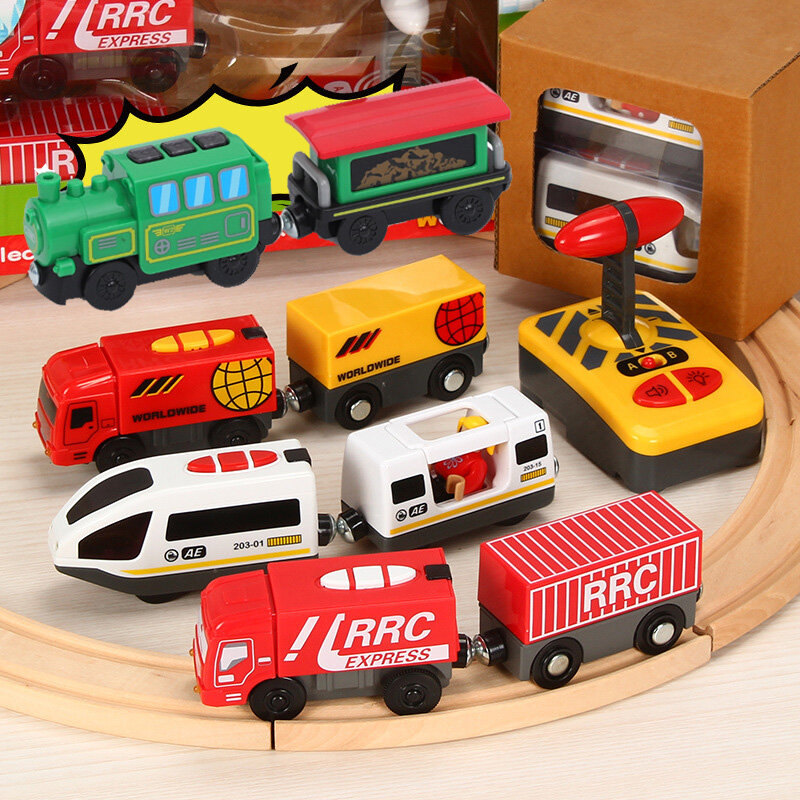 RC الكهربائية قطار السكك الحديدية سيارة التحكم عن بعد القطار المغناطيسي السكك الحديدية سيارة صالح لجميع الماركات خشبية لعب أطفال-مسار سيارات للأطفال هدايا