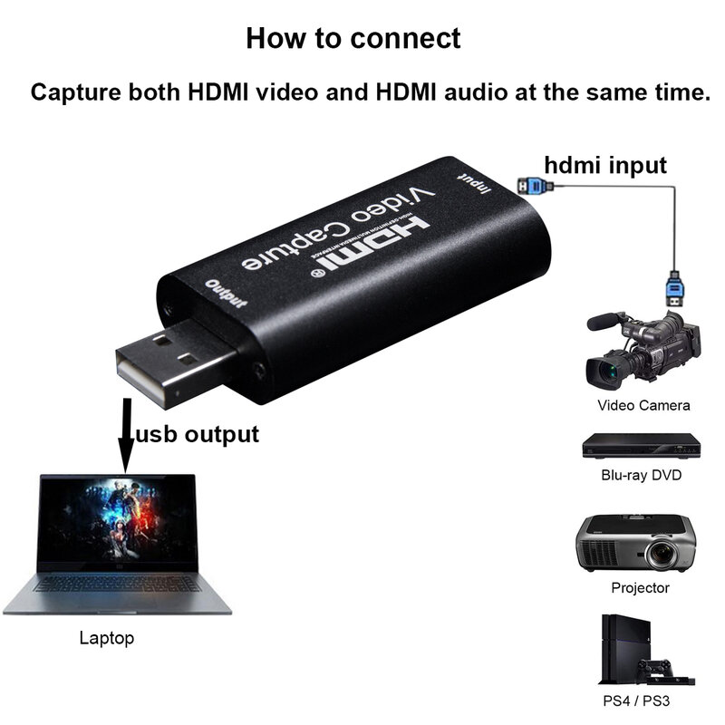 صندوق تسجيل الفيديو الصغير USB 2.0 HDMI لجهاز PS4 لعبة DVD كاميرا تسجيل HD كاميرا بث مباشر