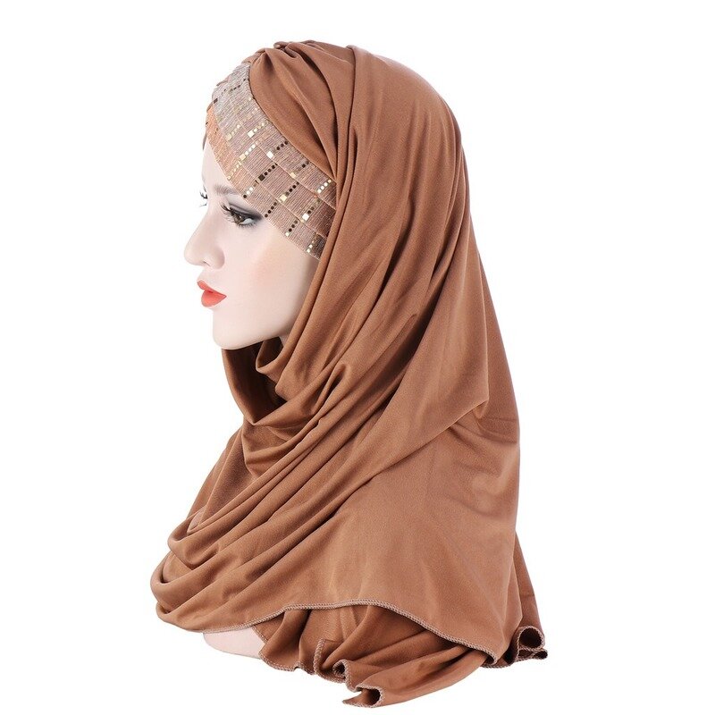 Kepaho-الترتر اللامع على الجبين عبر الحجاب الإسلامي وشاح للنساء ، على استعداد لارتداء العمامة ، وشاح الرأس الإسلامي ، غطاء الرأس الأنثوي