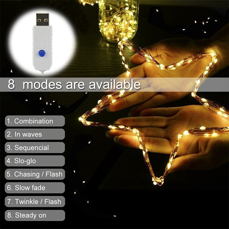 10/5 متر عيد الميلاد ضوء USB خيط سلك نحاسي مقاوم للماء الجنية ضوء سلسلة عطلة الإضاءة عيد الميلاد الزفاف زينة لحفلات المنازل