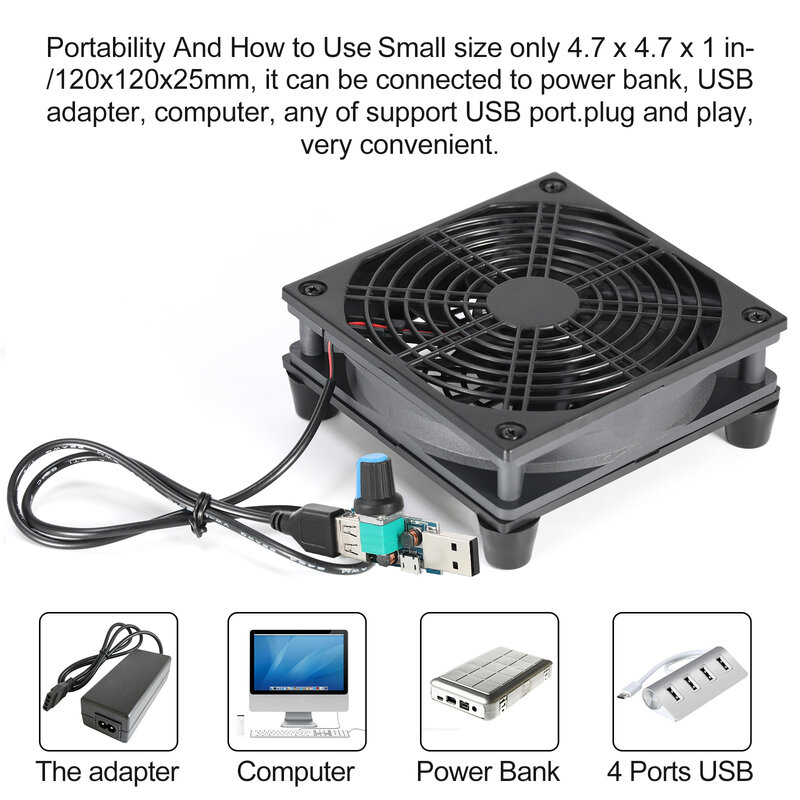 SXDOOL لتقوم بها بنفسك تيار مستمر 5 فولت 120 مللي متر USB مروحة التبريد برودة مع سرعة تحكم لاستقبال DVR Xbox TV Box راوتر