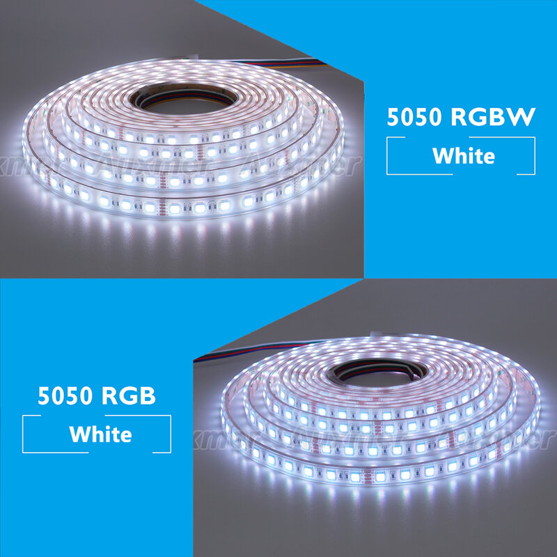 شريط مصابيح LED 5050 RGB/RGBW 4in1 60LEDs/m IP68 300LEDs/بكرة ، 5 متر/بكرة DC12V/24 فولت سيليكون مقاوم للماء CRI90 ، لحديقة الحمام