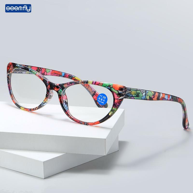 Seemfly السيدات الأزهار نظارات للقراءة الطباعة موضة واضح الشيخوخي النظارات الأواني الزجاجية مع درجة 1 + 1.5 + 2 + 2.5 + 4