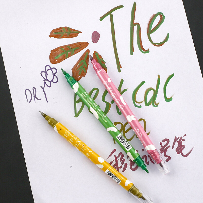 12 ألوان معدنية قلم تحديد scrapبها بنفسك سكرابوكينغ الحرف بطاقة صنع فرشاة/أقلام طرف مستدير لرسم قلم خاص للورق الأسود