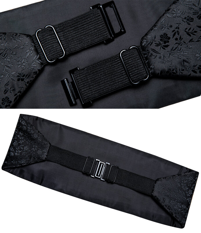 قسط الحرير الرجال Cummerbund قبل تعادل ربطة القوس فيونكة أزرار أكمام جيب صندوق هدية مربع مجموعة أسود قابل للتعديل حفل زفاف حزام سهرة