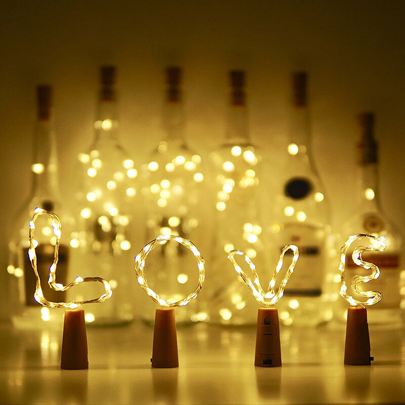 ضوء سلسلة زجاجة النبيذ LED ، سلك نحاسي ، جنية مرصعة بالنجوم ، يعمل بالبطارية ، لتزيين الحفلات ، الزفاف ، عيد الحب ، D40