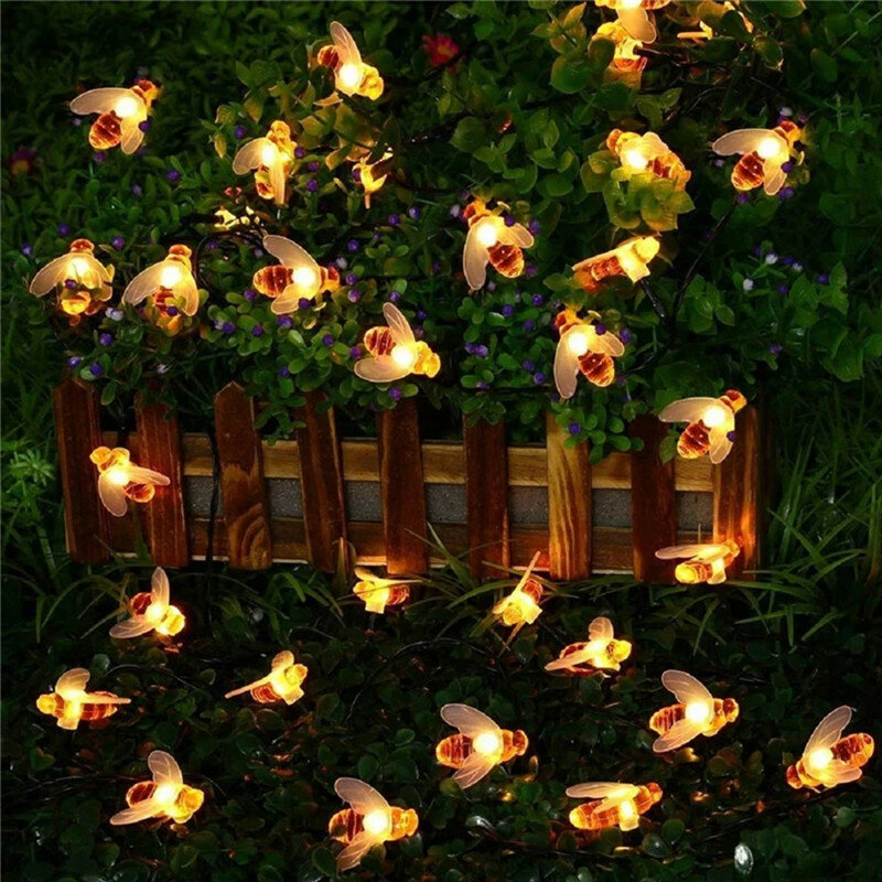 السنة الجديدة LED الشمسية النحل سلسلة أضواء في الهواء الطلق مصباح مقاوم للماء حديقة سياج الباحة عيد الميلاد جارلاند ضوء المناظر الطبيعية الديكور.