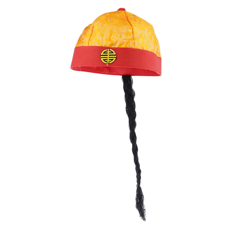 قبعة Prettyia الشرقية الصينية للبالغين ، قبعة حريرية مضحكة للحفلات مع ضفيرة
