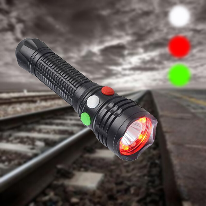 السكك الحديدية إشارة مصباح يدوي متعدد الوظائف مصباح كشاف قابل لإعادة الشحن مع قاعدة المغناطيس الألومنيوم الصلب 3 لون ضوء الشعلة