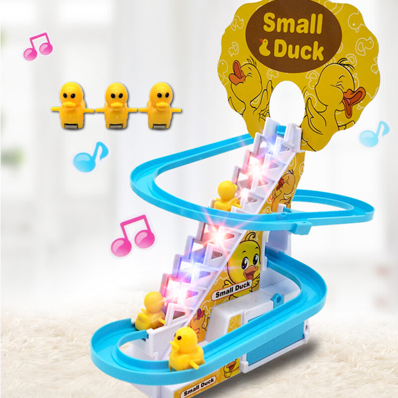 جديد الكهربائية بطة تسلق الدرج المسار اللعب الكرتون قطار بطة للأطفال الموسيقى الإلكترونية الاطفال مضحك هدية عيد