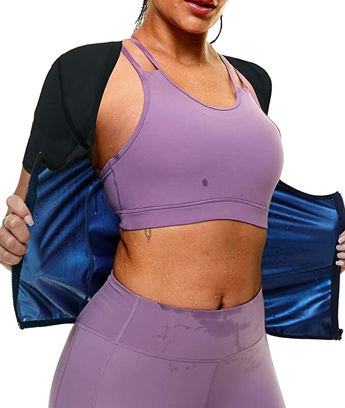 ساونا قميص للنساء ساونا قصيرة الأكمام عرق سترة فقدان الوزن ساونا دعوى التدريب التخسيس محدد شكل الجسم تجريب الحرارة الربط
