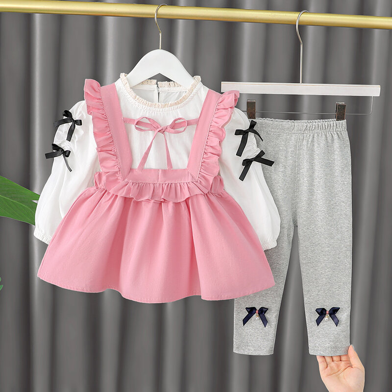 الفتيات فستان مجموعات ملابس للأطفال 3 قطعة الملابس مع طماق 2022 الاسلوب المناسب مادة القطن 1 إلى 5 سنوات ملابس الأطفال الاطفال