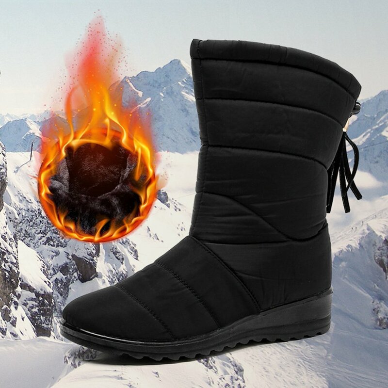 النساء أحذية الشتاء مقاوم للماء 2021 جديد جولة تو حذاء من الجلد أحذية امرأة الدافئة أفخم هوك حلقة عدم الانزلاق السيدات حذاء الثلوج