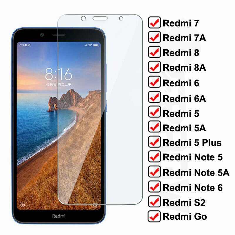 زجاج مقسّى مضاد للانفجار لهاتف Xiaomi Redmi 7A 7 8 8A 6 6A S2 Go واقي شاشة لـ Redmi 5 Plus Note 5 5A 6 Pro
