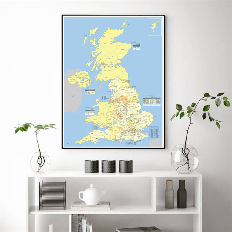 42*59 سنتيمتر خريطة المملكة المتحدة مع مناطق مفصلة صغيرة الحجم المشارك قماش اللوحة ديكور المنزل اللوازم المدرسية حقيبة هدية للسفر