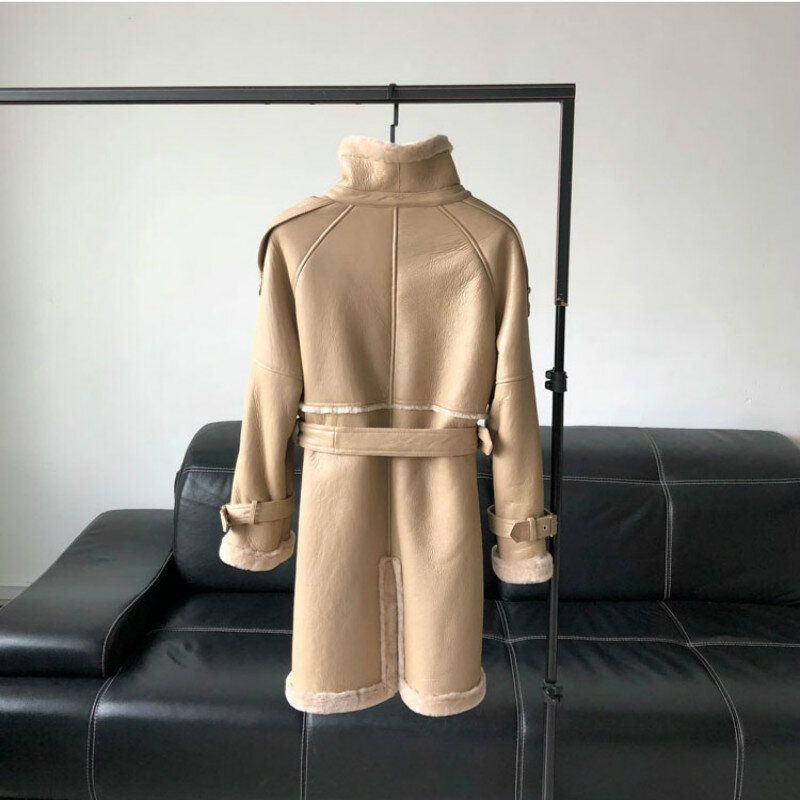 معطف ميرينو متوسط الطول ، معطف شتوي من جلد الغنم ، موضة جديدة ، ملابس شتوية للنساء ، 2020