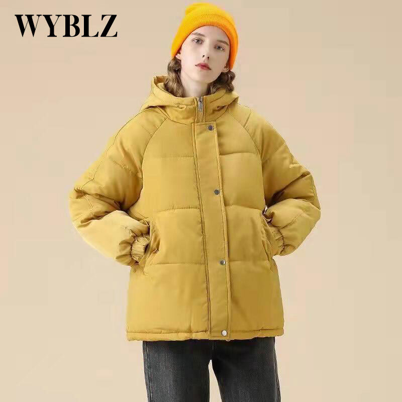 WYBLZ فضفاض مبطن معطف مقنع أنثى أنيقة عادية الصلبة رشاقته قصيرة سترة قطن جواكت شتوية الكورية للنساء 2021