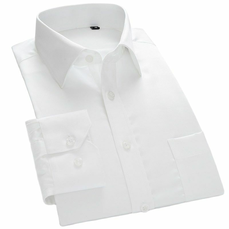 100% ميرسيريزد القطن الرجال فستان قمصان الأعمال طويلة الأكمام الصلبة سليم صالح قميص رسمي رجالي أبيض ضوء الأزرق مع جيب لينة