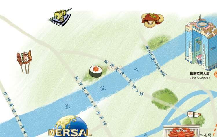 أوساكا خريطة السفر تخطيط ما قبل السفر الصينية-الإنجليزية مقارنة معالم الجذب السياحي خريطة خط المترو دليل السفر على نطاق واسع