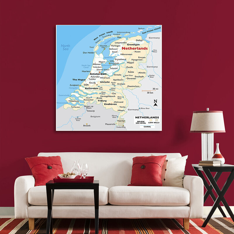 150*150 سنتيمتر هولندا خريطة أوروغرافية كبيرة غير المنسوجة حائط لوح رسم ملصق الفصول الدراسية ديكور المنزل اللوازم المدرسية