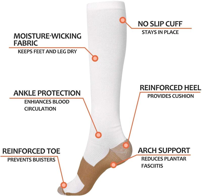 جوارب ضغط النحاس الرجال النساء مكافحة التعب لتخفيف الآلام الركبة جوارب عالية 20-30 mmHg لتشغيل الحمل الرياضي XXL