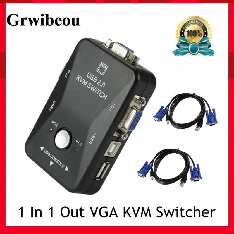 Grwibeou USB مفتاح ماكينة افتراضية معتمدة على النواة 2 ميناء VGA SVGA التبديل صندوق USB 2.0 KVM ماوس الجلاد لوحة المفاتيح 1920*1440 VGA الفاصل صندوق تقاسم التبديل