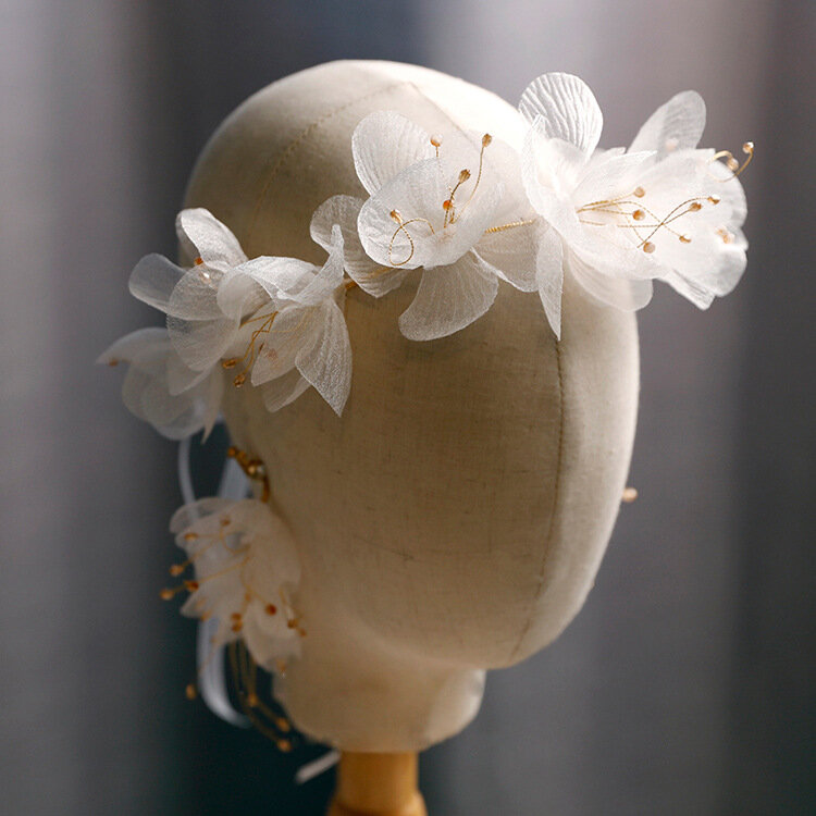 خيوط الحرير جميلة زهرة الأقراط حالمة الخارجي نمط عقال الزفاف إكسسوارات الشعر للعروس