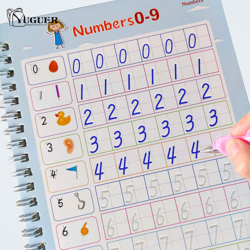 2023 كتاب الأطفال ثلاثية الأبعاد القابل لإعادة الاستخدام لأرقام الخط 0-100 الكتابة اليدوية الكتاب المدرسي تعلم الرياضيات كتاب الكتابة للأطفال اللعب