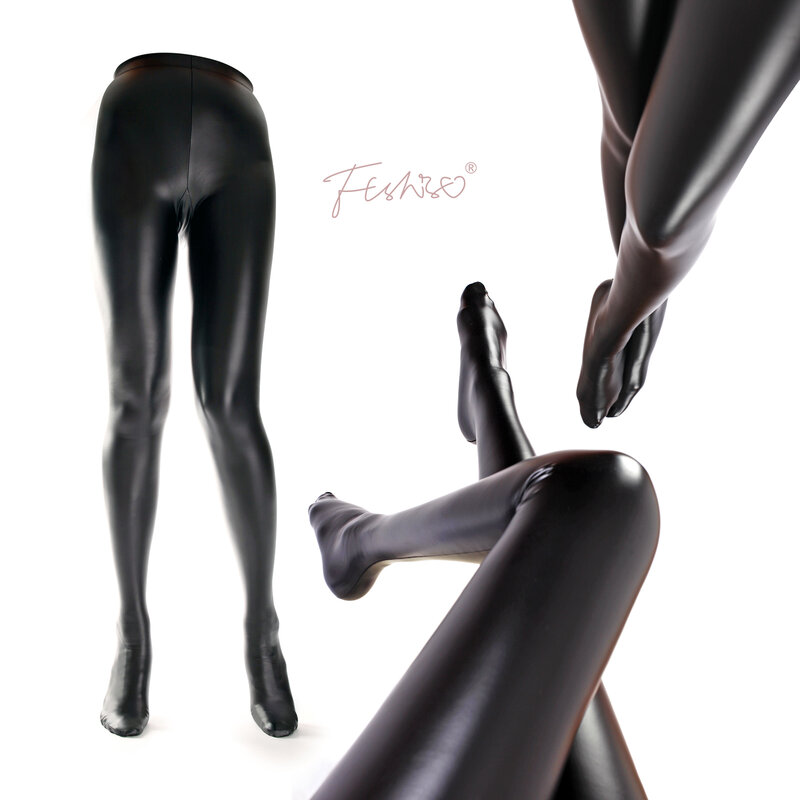 Ftshist-جوارب طويلة من الجلد الصناعي غير اللامع للنساء ، بخصر عالٍ ، ملابس داخلية مثيرة ، لون أسود رطب ، سروال قدم مرن ، ملابس داخلية للحفلات