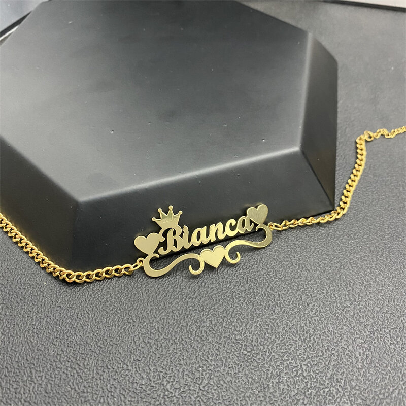 VishowCo مخصص اسم خلخال الفولاذ المقاوم للصدأ الكوبية سلسلة شخصية مع القلب تاج اسم خلخال مجوهرات للنساء هدايا