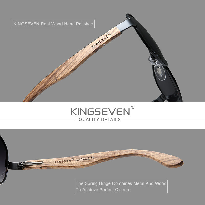 نظارات شمسية KINGSEVEN-صناعة يدوية مستقطبة من الخشب للرجال ، نظارات حماية عاكسة UV400 ، معابد خشبية ، جديدة ، Z5518 ، 2023