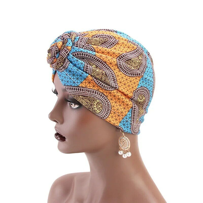 2022 موضة جديدة بوهيميا القطن اصطف بونتس المرأة الأفريقية دوامة عقدة نمط طباعة النسيج أنقرة بونتس قبعة السيدات عمامة