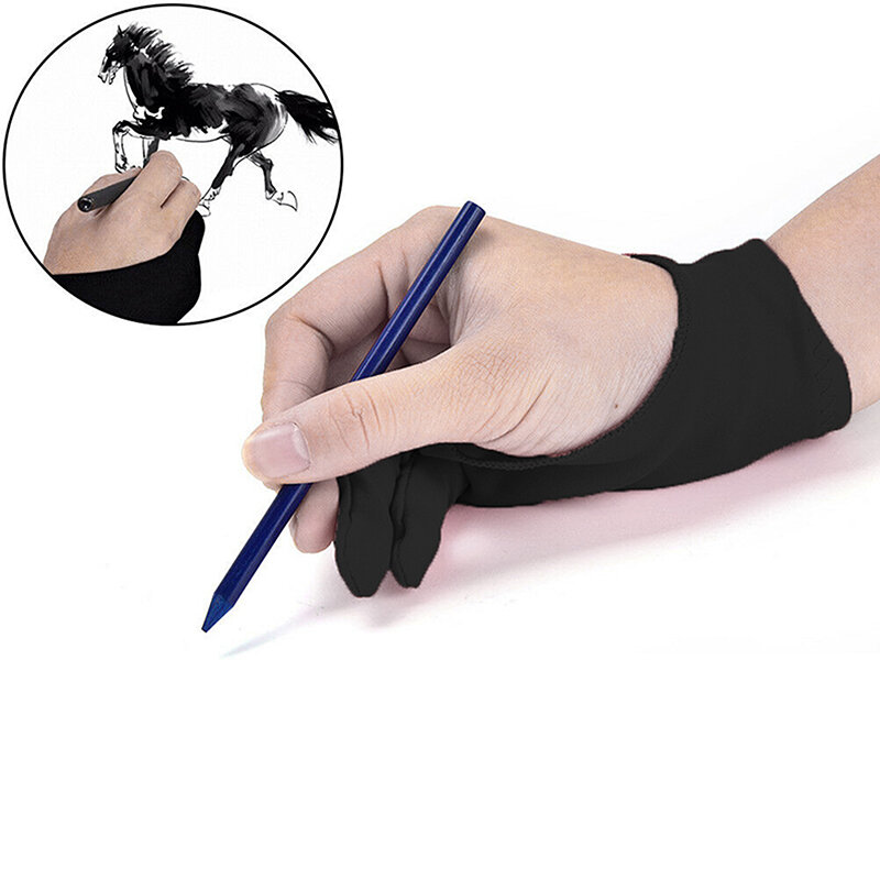 1 قطعة قفازات سوداء مضادة للحشف 2 أصابع مكافحة اللمس رسم اليد لرسم اللوحات الزيتية الطلاب اللوحي الرقمي الكتابة قفازات