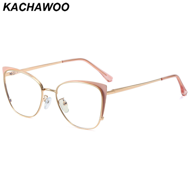 Kachawoo الأزرق مرشح ضوء النظارات النساء القط العين الوردي الأبيض المعادن إطارات النظارات الإكسسوارات السيدات للكمبيوتر