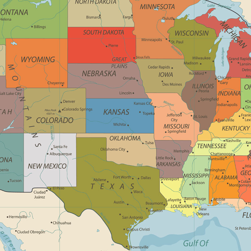 ملصق خريطة الولايات المتحدة الأمريكية مقاس 80 × 60 سنتيمتر ، زخرفة جدارية كبيرة ، إصدار إنجليزي