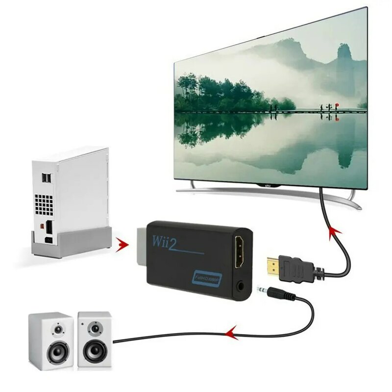 1080P وي محول محول Wii2 إلى HDMI-متوافق محول كامل HD 3.5 مللي متر الصوت ل PC TV HDTV رصد عرض الصوت الناتج