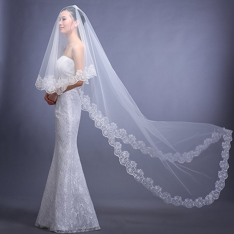 الحجاب الزفاف الزفاف 3 متر 5 متر طويلة طبقة واحدة الحجاب العاج الأبيض أنيقة اكسسوارات الزفاف Velos دي نوفيا فوال دي ماري