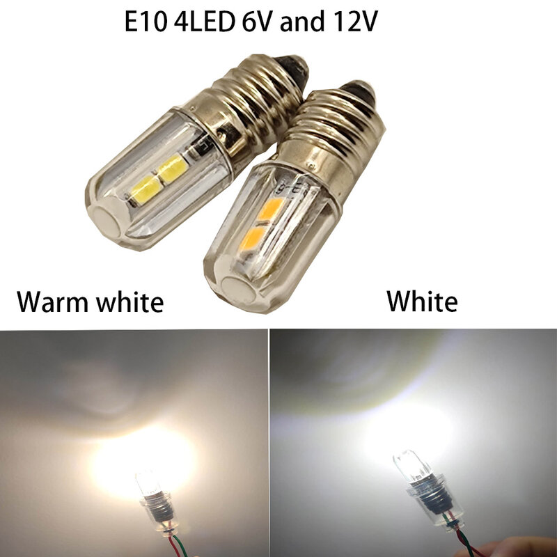 2 قطعة 6 فولت 12 فولت E10 LED لمبة مصباح دافئ أبيض