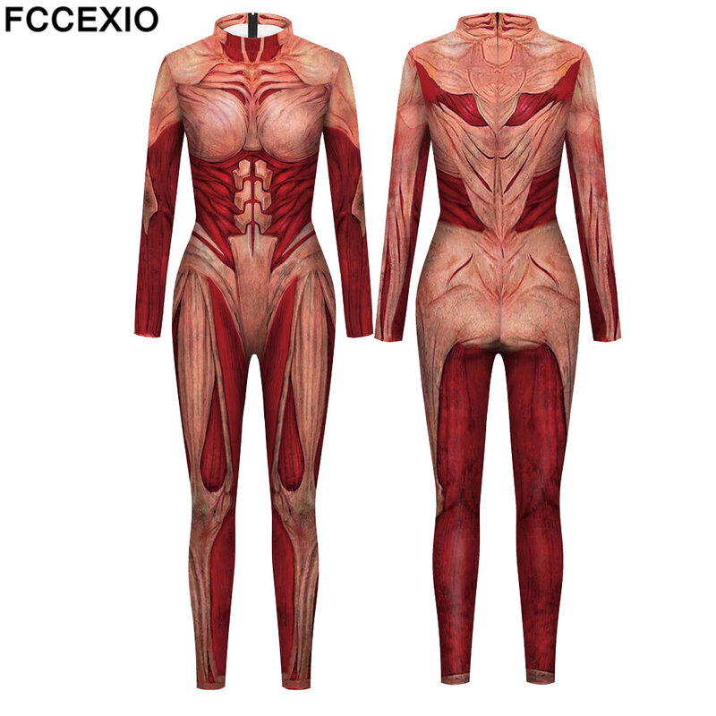 بدلة جسمية ضيقة مثيرة للنساء من FCCEXIO أزياء تنكرية لشخصية تايتان آني ليونهارت ملابس داخلية مطبوعة ثلاثية الأبعاد للكبار ملابس داخلية للحفلات