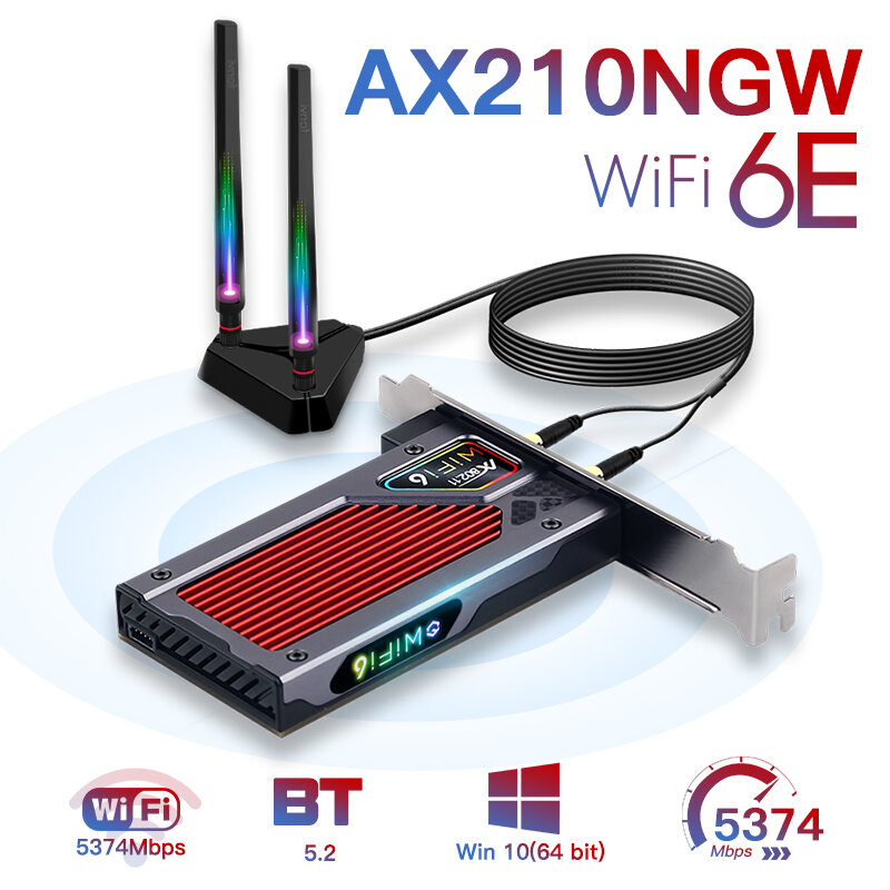 Fenvi واي فاي 6E إنتل AX210 RGB PCIe محول لاسلكي بلوتوث 5.2 بطاقة الشبكة ثلاثي الفرقة 2.4G/5G/6GHz 802.11AX Win 10 لسطح المكتب