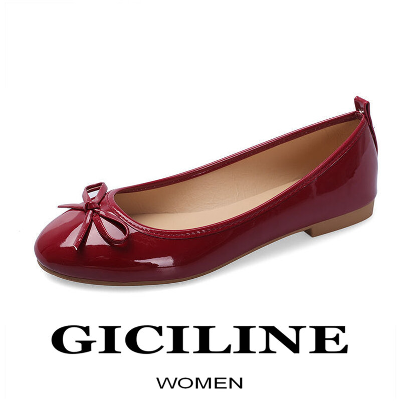 حذاء مسطح باليه كلاسيكي للسيدات حذاء بدون كعب أحمر لامع للنساء بتصميم عصري بفيونكة 2023 حذاء ربيعي للسيدات