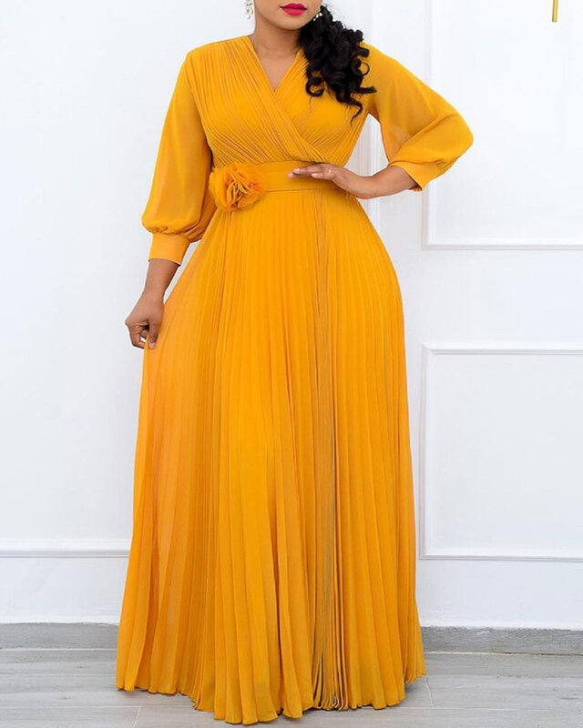 فساتين الأفريقية للنساء 2021 الصيف المرأة الأفريقية حجم كبير كم طويل أصفر فستان طويل الملابس الأفريقية