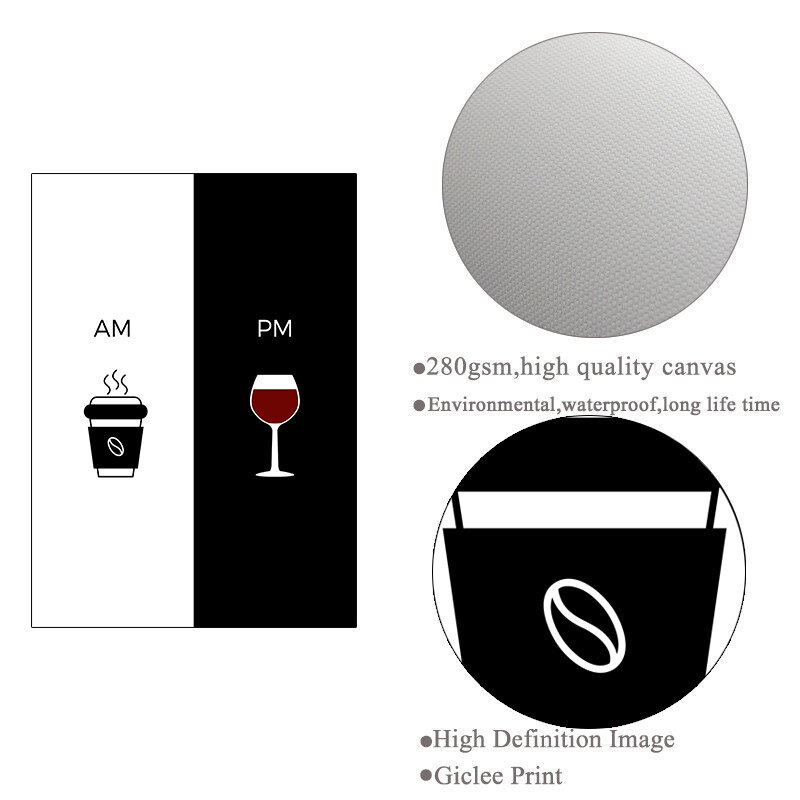 النبيذ القهوة إقتباس جدار صورة فنية لغرفة المعيشة أسود أبيض مطعم المطبخ الملصقات قماش اللوحة الحديثة يطبع HD2804